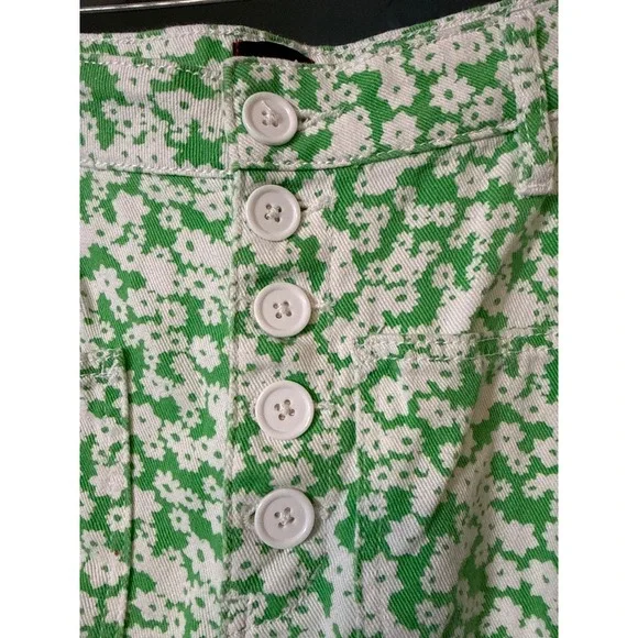 BDG Urban Outfitters Green White Daisy Floral Wide Leg Pants High Rise Button 26 - Picture 4 of 13